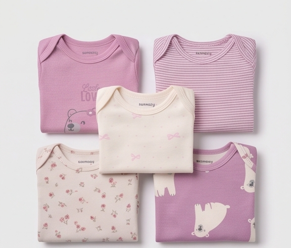 Body-Set Little Love – alle fünf Bodys nebeneinander