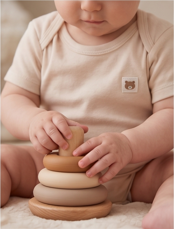 Kurzarm-Body I Love My Mummy in Beige – Vorderansicht