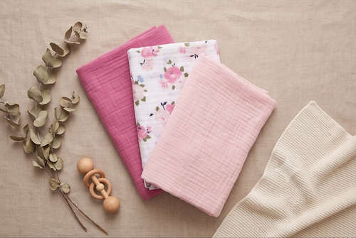 Rosa Mulltücher 3er-Set – 90x100 cm – 100% Baumwoll-Musselin