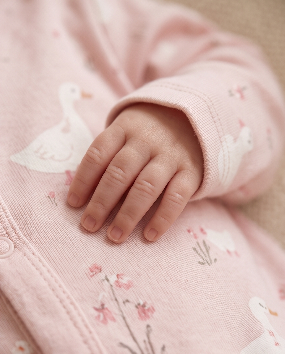 Erstausstattungs-Set Little and Loved – Detail des Enten-Prints
