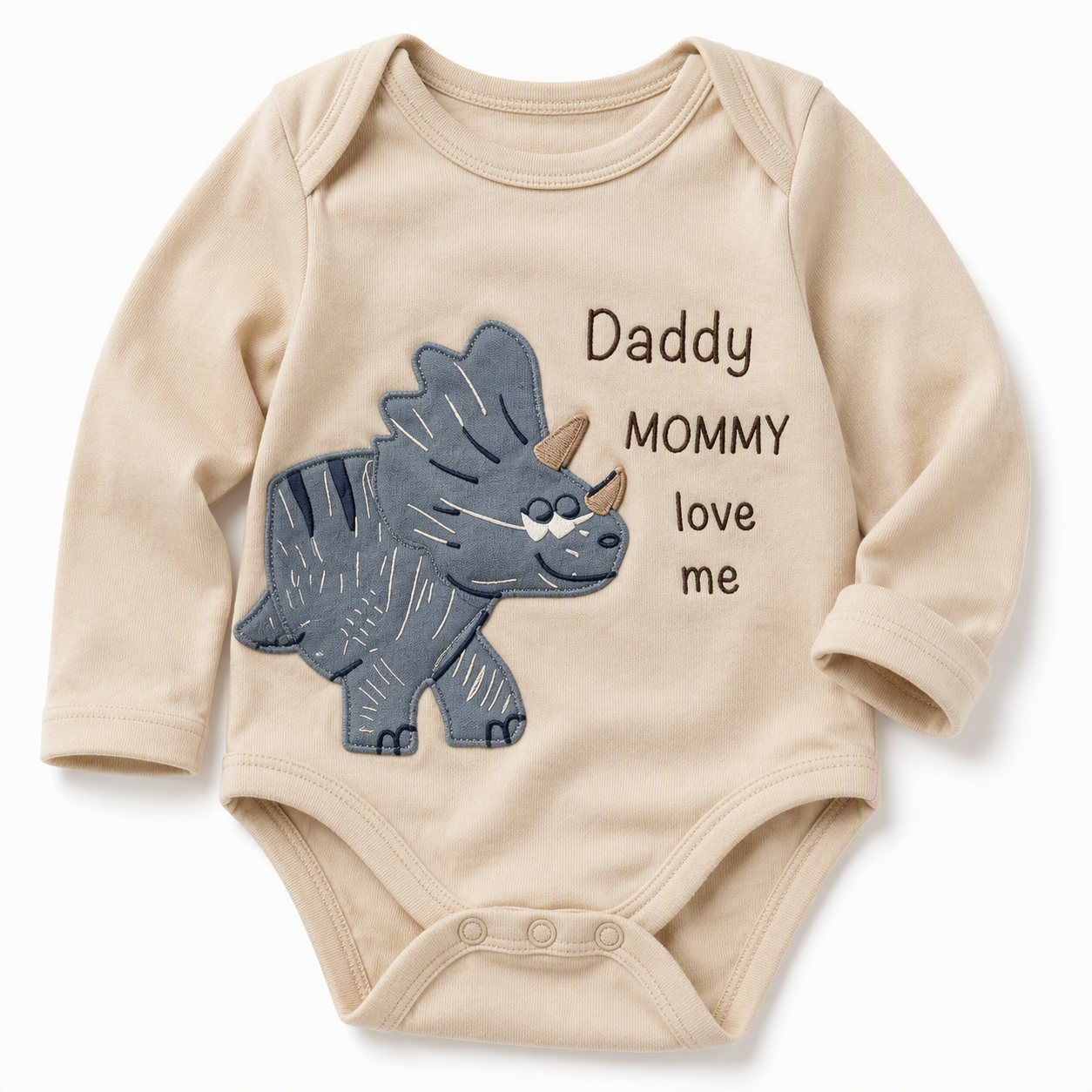 Baby Langarm-Body 3er-Set – Dino «Daddy Mommy love me» (Blau)