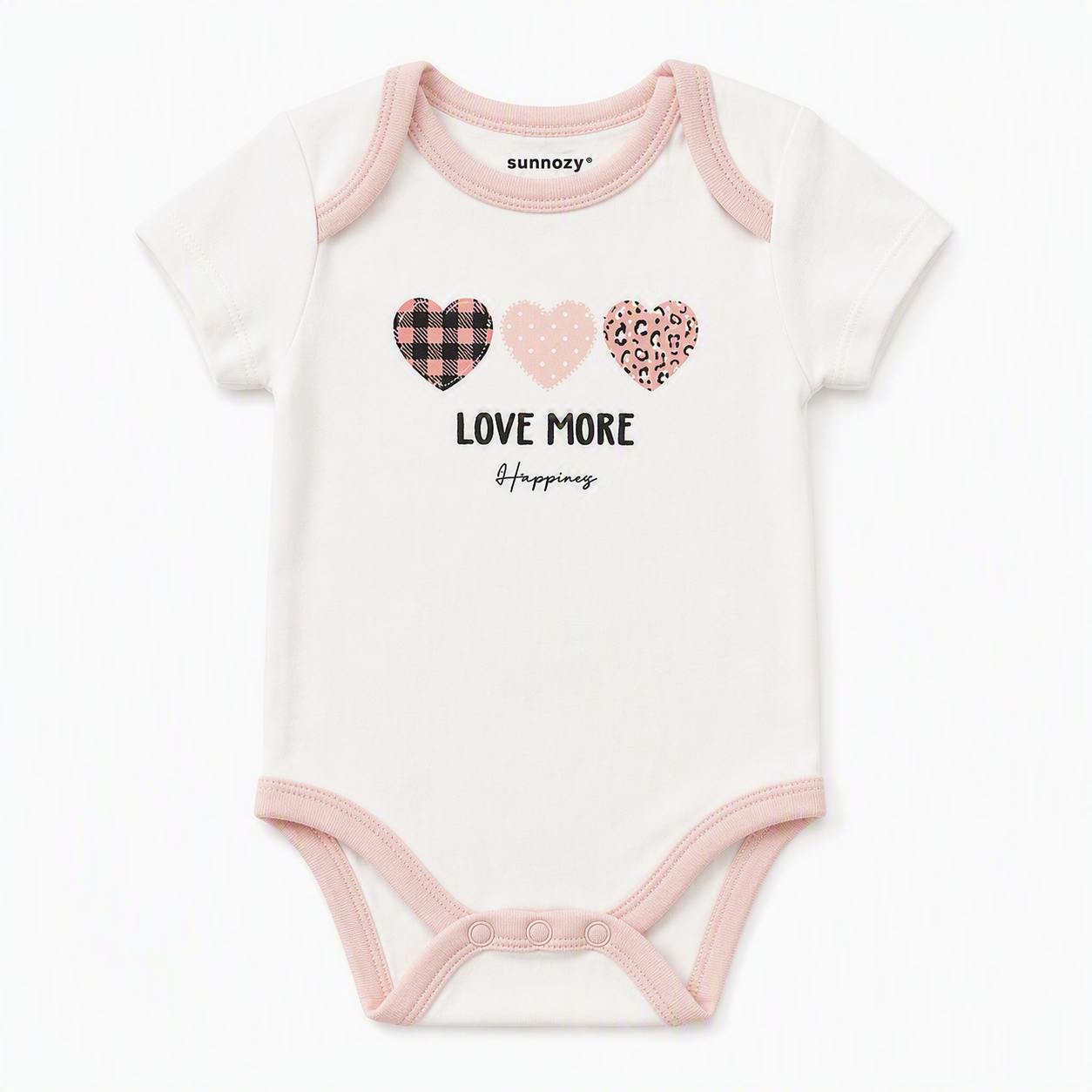 Baby Kurzarm-Body 5er-Set – «Love More» Herzen & Kätzchen (Rosa)