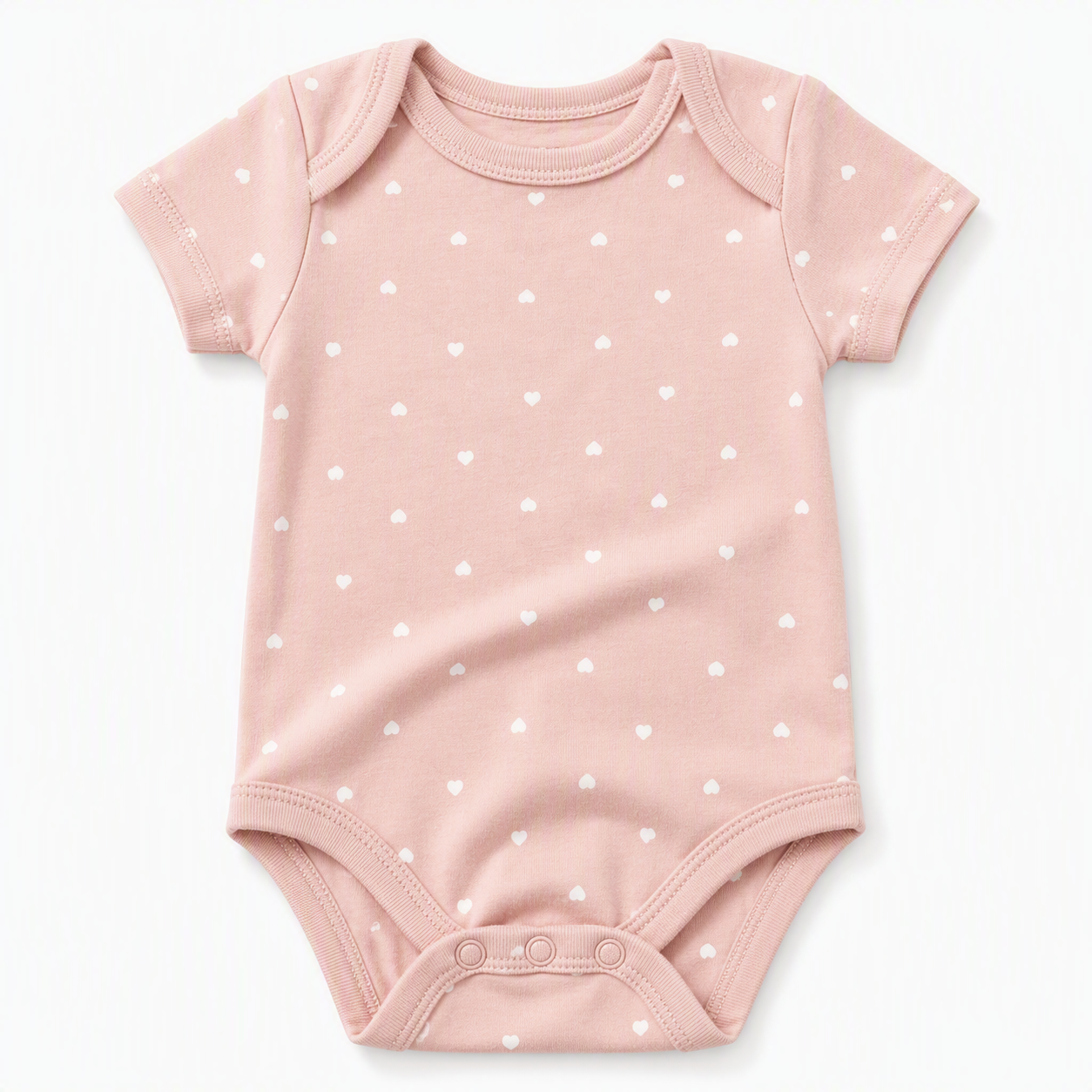 Baby Kurzarm-Body 5er-Set – «Love More» Herzen & Kätzchen (Rosa)
