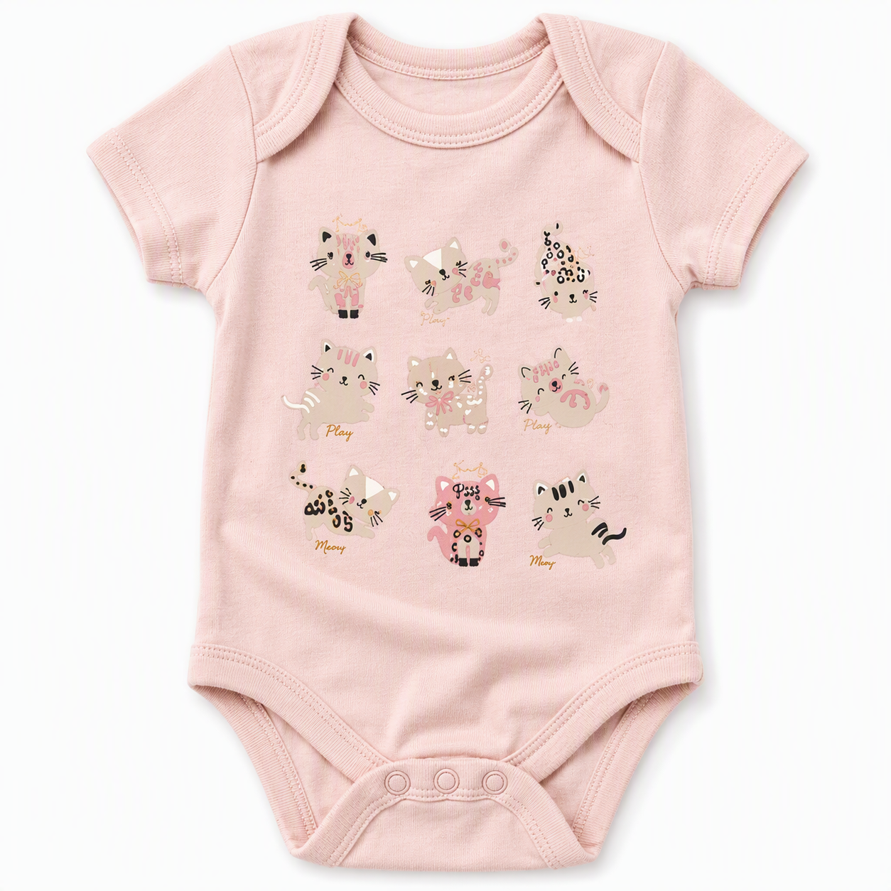 Baby Kurzarm-Body 5er-Set – «Love More» Herzen & Kätzchen (Rosa)