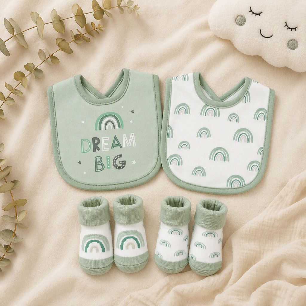 «Dream Big»-Lätzchen & Söckchen Geschenkset – 4-teilig