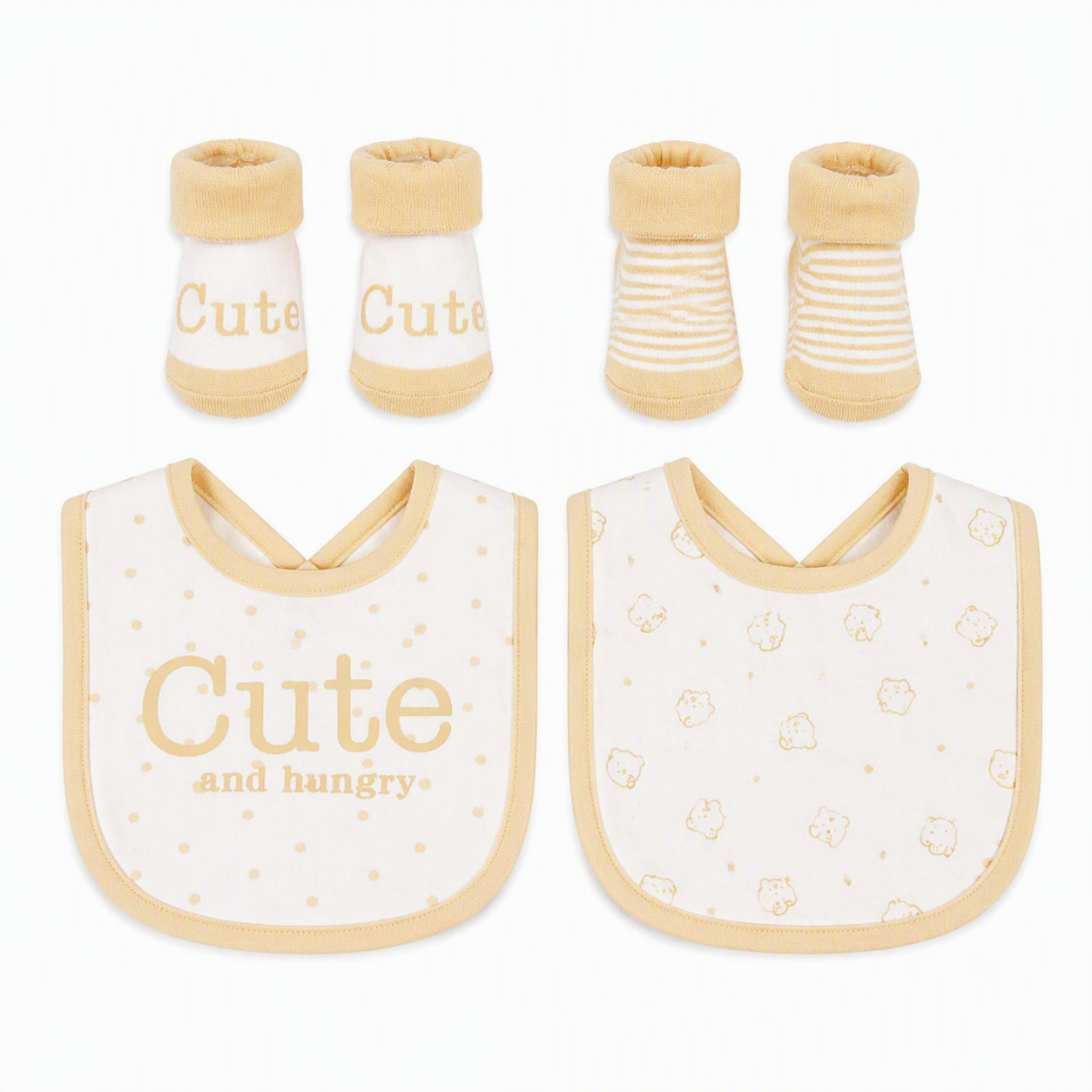 Geschenkset Cute and Hungry – Lätzchen und Söckchen, vierteilig