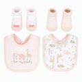 «Rosa Safari»-Lätzchen & Söckchen Geschenkset – 4-teilig