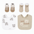 «Beige Teddy 🐻» -Lätzchen & Söckchen Geschenkset – 4-teilig