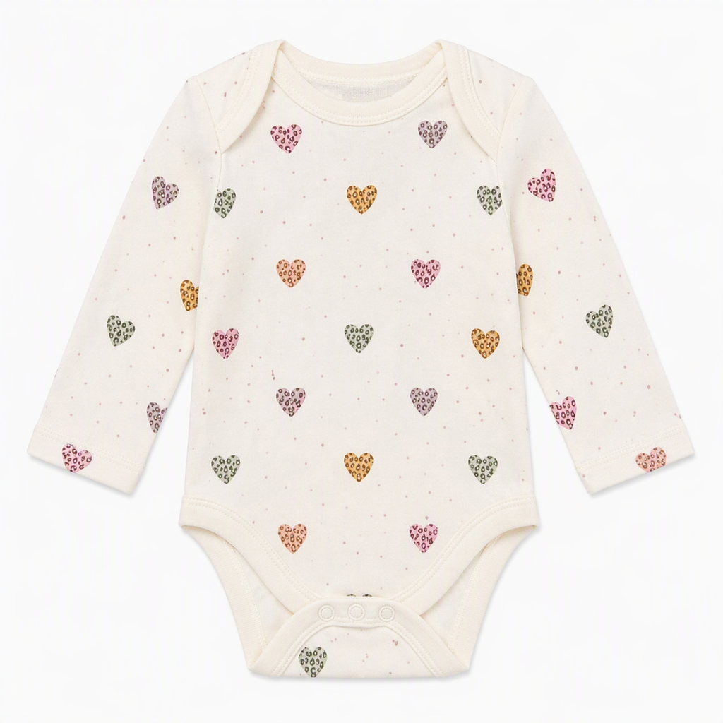 «Princess» Baby Langarm-Body 3er-Set – Rosa mit Herzen- 100% Baumwolle