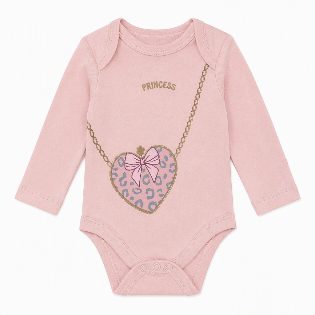 «Princess» Baby Langarm-Body 3er-Set – Rosa mit Herzen- 100% Baumwolle