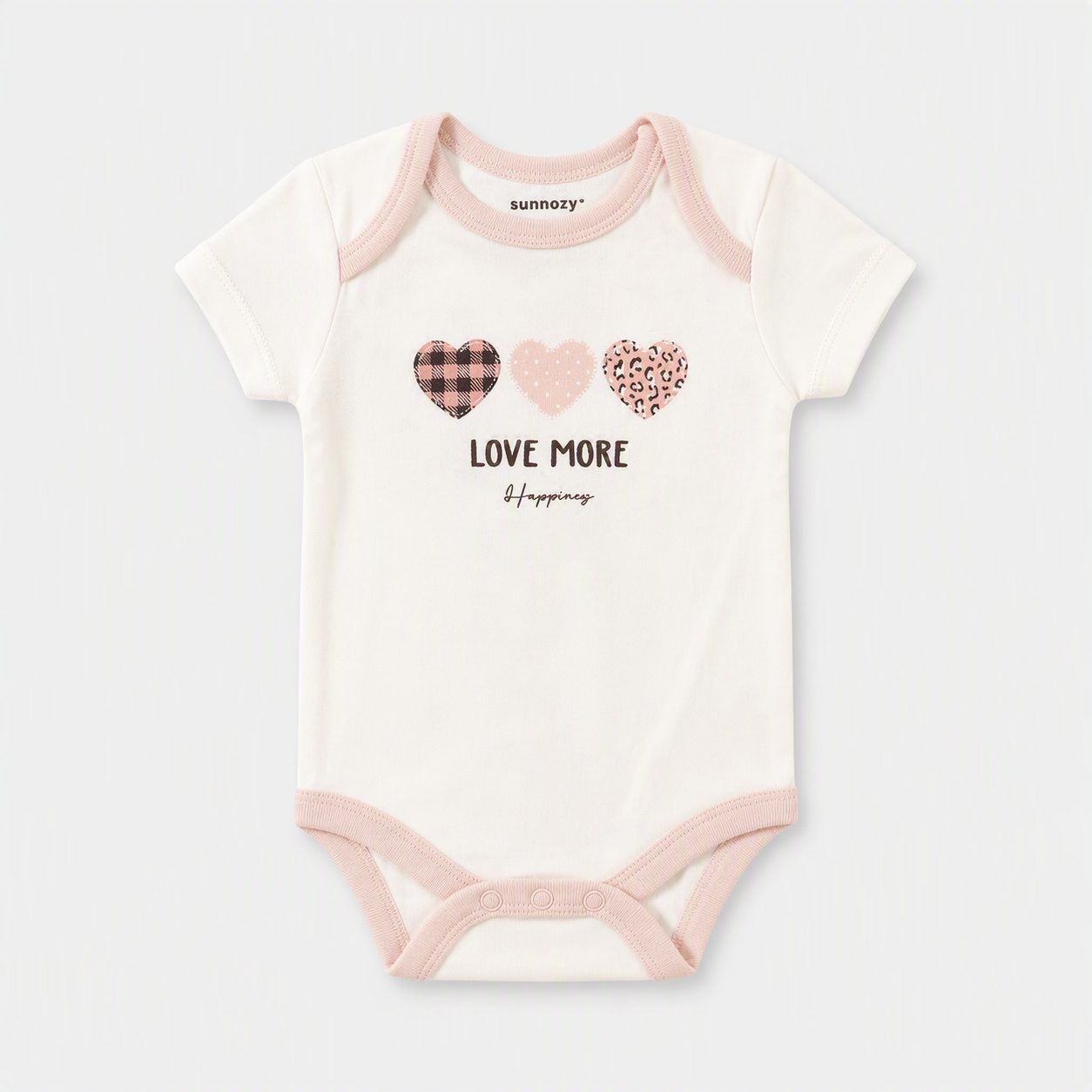 Baby Kurzarm-Body 5er-Set – «Love More» Herzen & Kätzchen (Rosa)