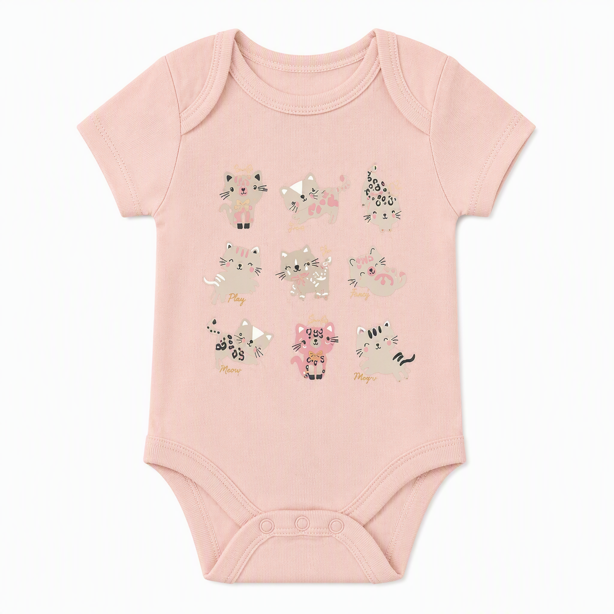 Baby Kurzarm-Body 5er-Set – «Love More» Herzen & Kätzchen (Rosa)