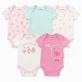 Baby Kurzarm-Body 5er-Set – Sommer «Sweet Friends» (Rosa & Mint)