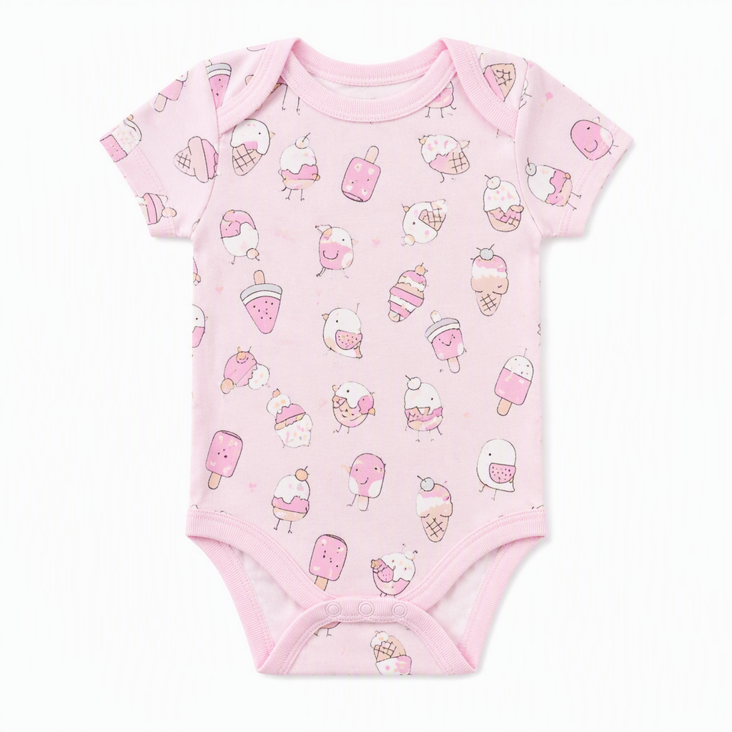 Baby Kurzarm-Body 5er-Set – Sommer «Sweet Friends» (Rosa & Mint)