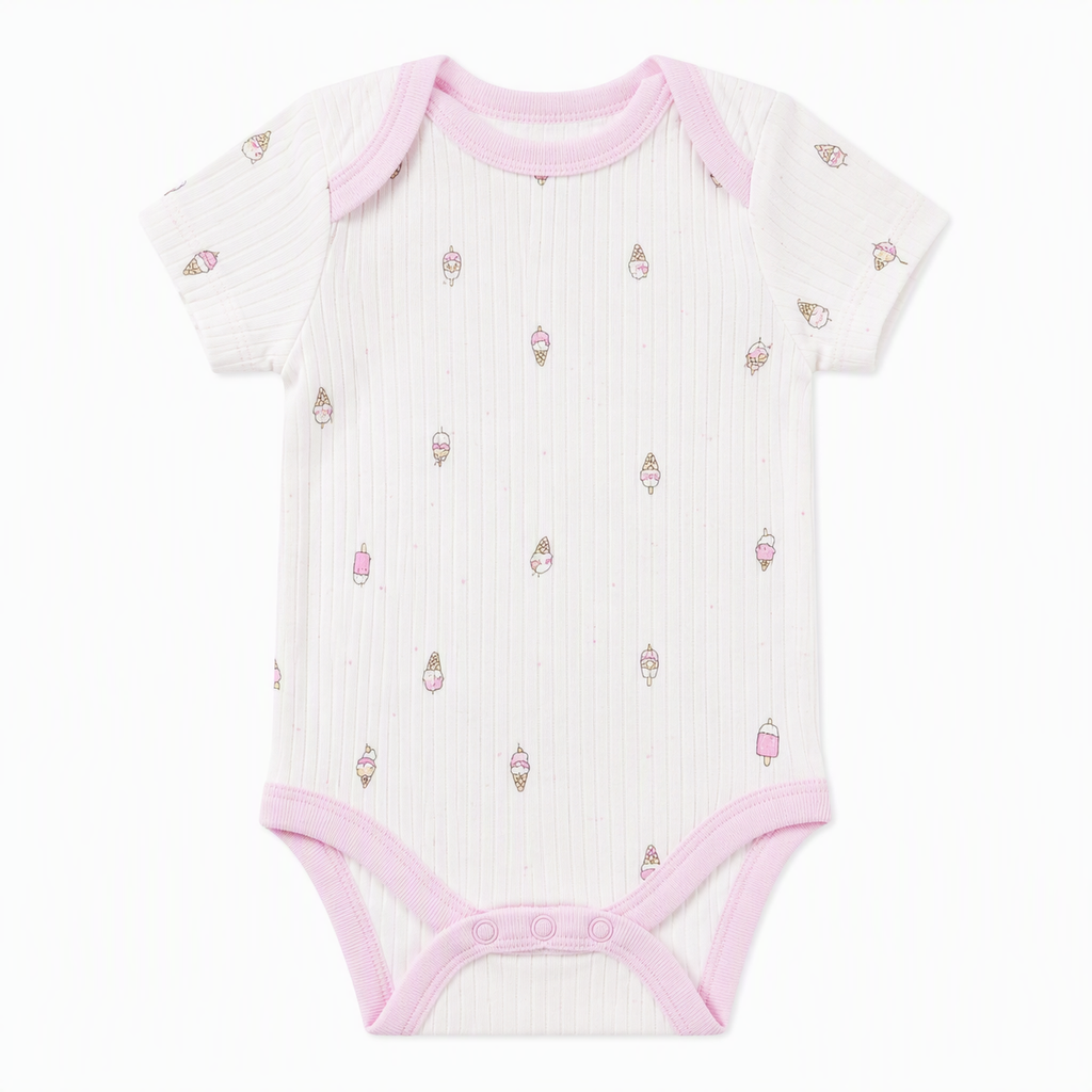 Baby Kurzarm-Body 5er-Set – Sommer «Sweet Friends» (Rosa & Mint)