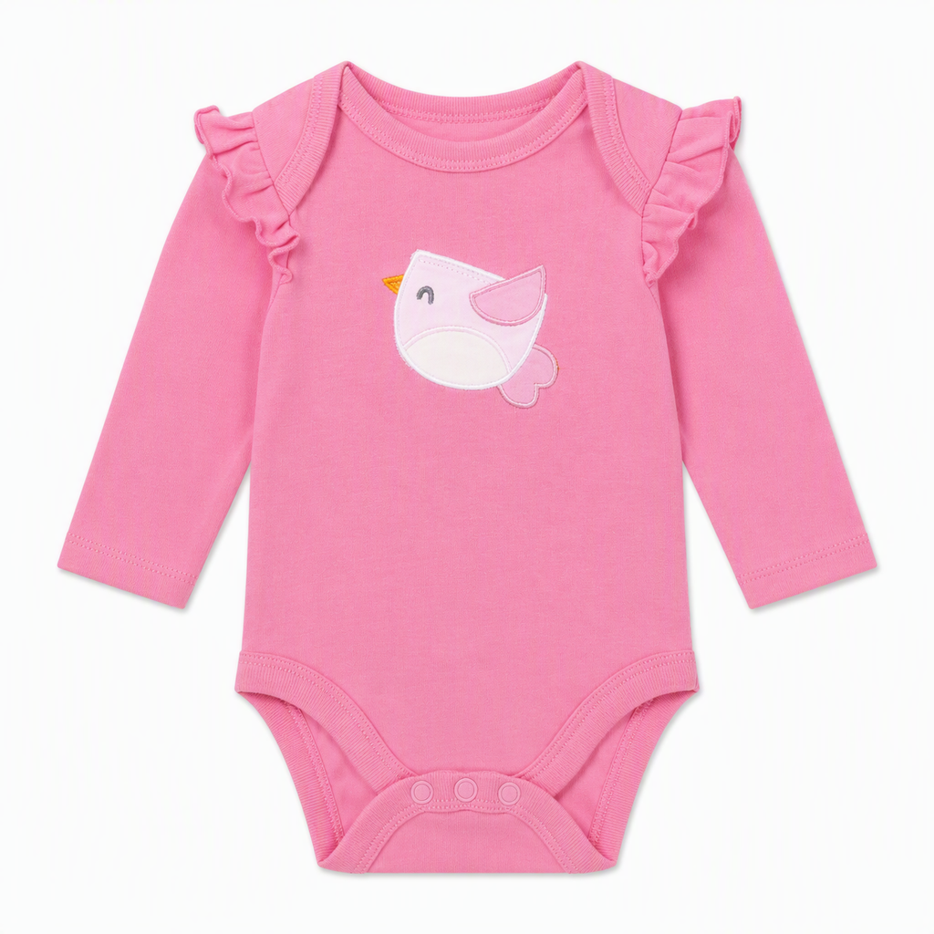 Baby Langarm-Body 3er-Set – «I Like Flying» Vögelchen & Eis (Rosa)