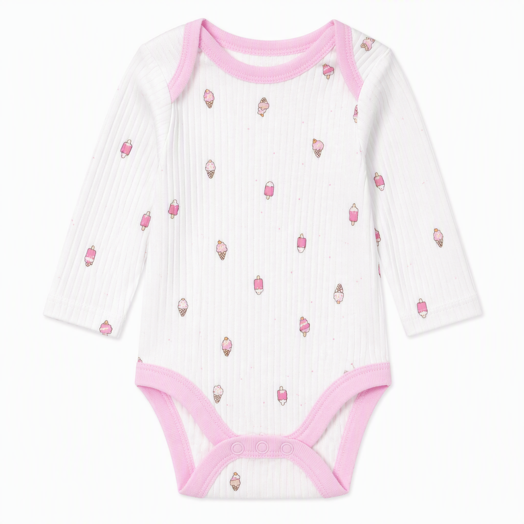Baby Langarm-Body 3er-Set – «I Like Flying» Vögelchen & Eis (Rosa)