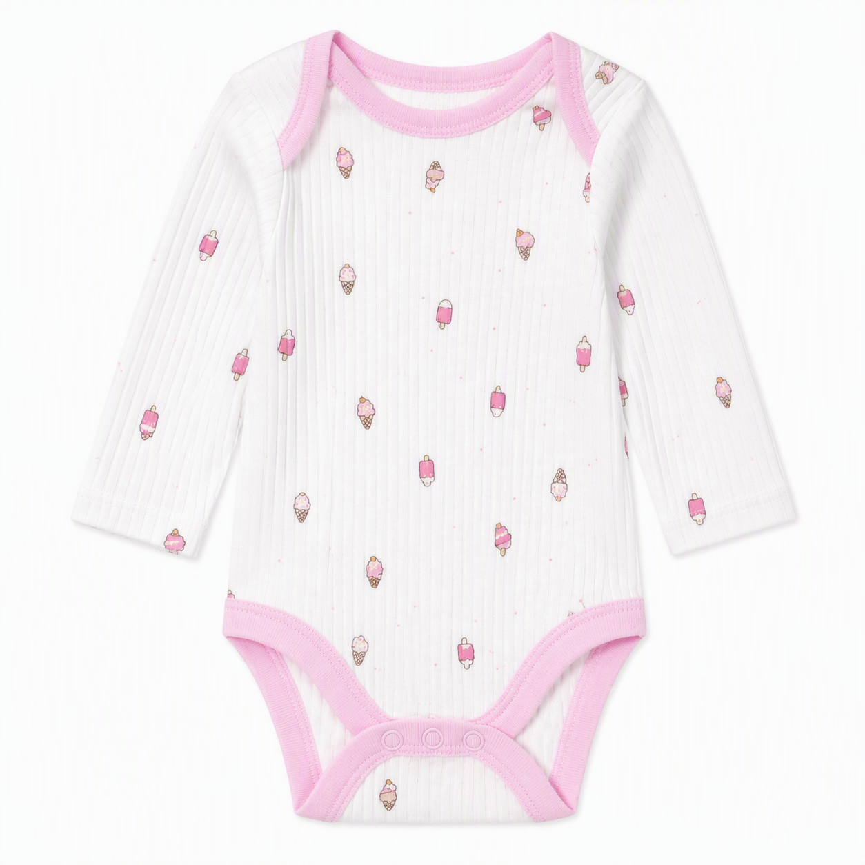 Baby Langarm-Body 3er-Set – «I Like Flying» Vögelchen & Eis (Rosa)