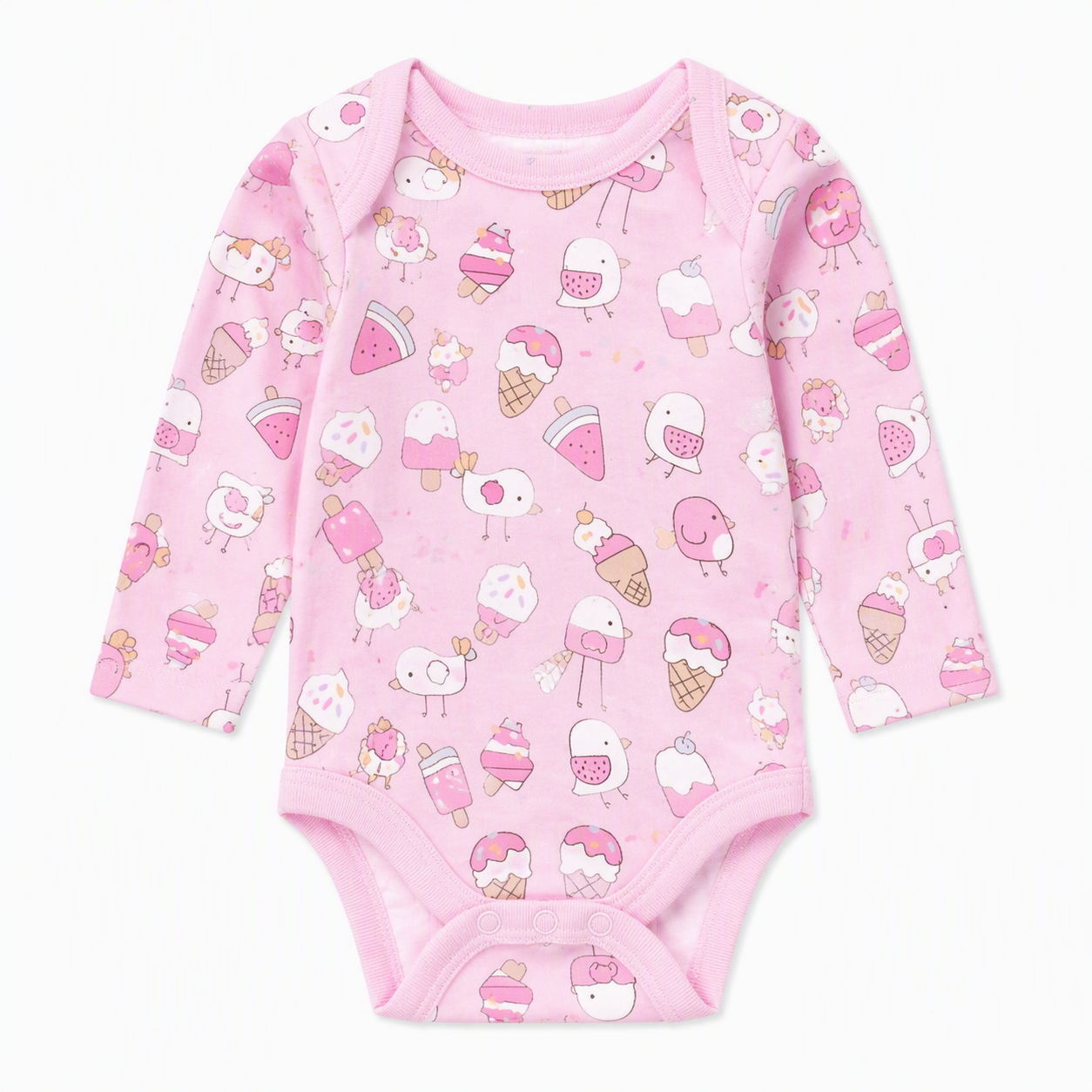 Baby Langarm-Body 3er-Set – «I Like Flying» Vögelchen & Eis (Rosa)