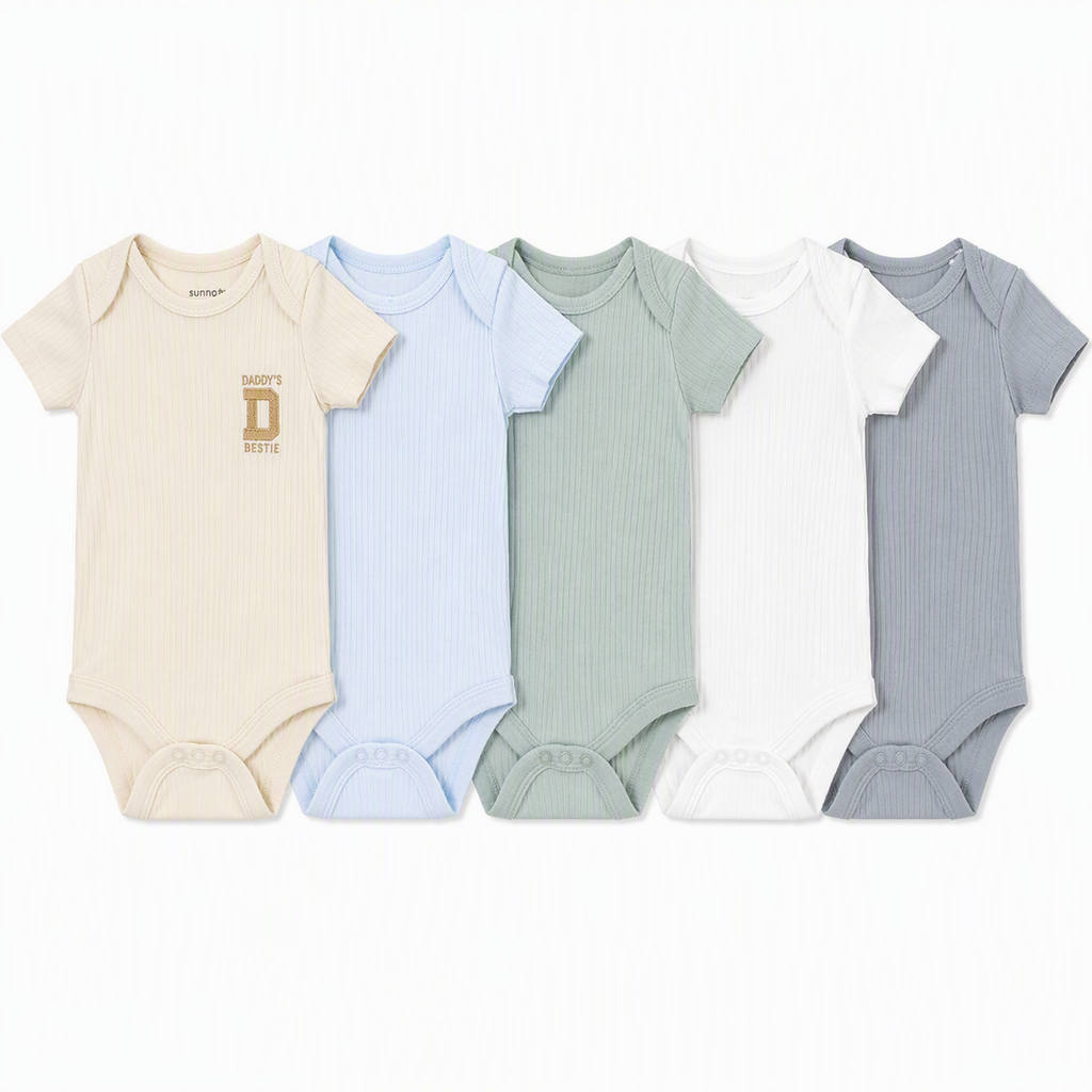 Baby Kurzarm-Body 5er-Set – Ripp Neutral «Growing up strong»