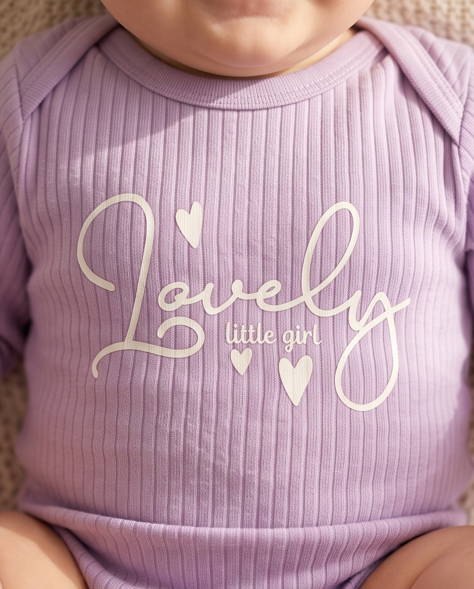 Baby Langarm-Body 3er-Set – Ripp «Lovely Little Girl» (Lila & Rosa)