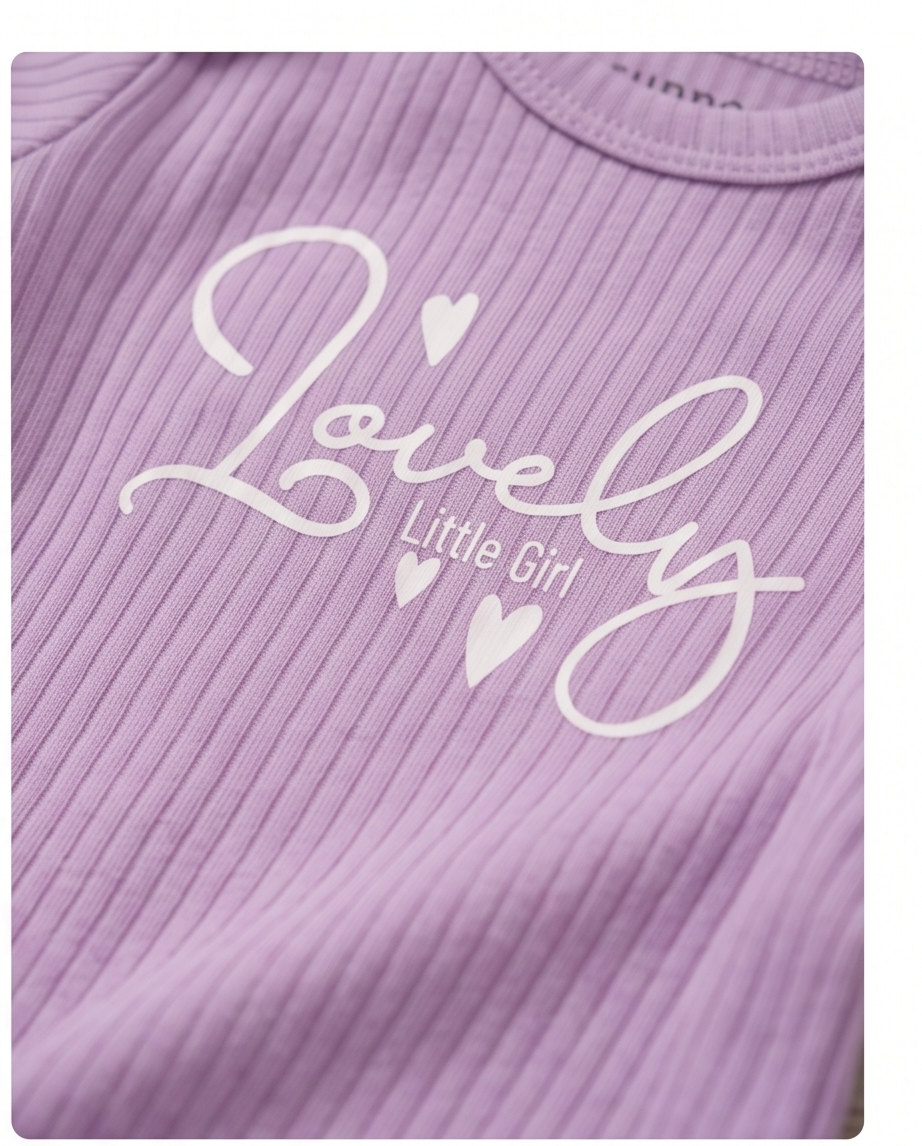 Baby Langarm-Body 3er-Set – Ripp «Lovely Little Girl» (Lila & Rosa)