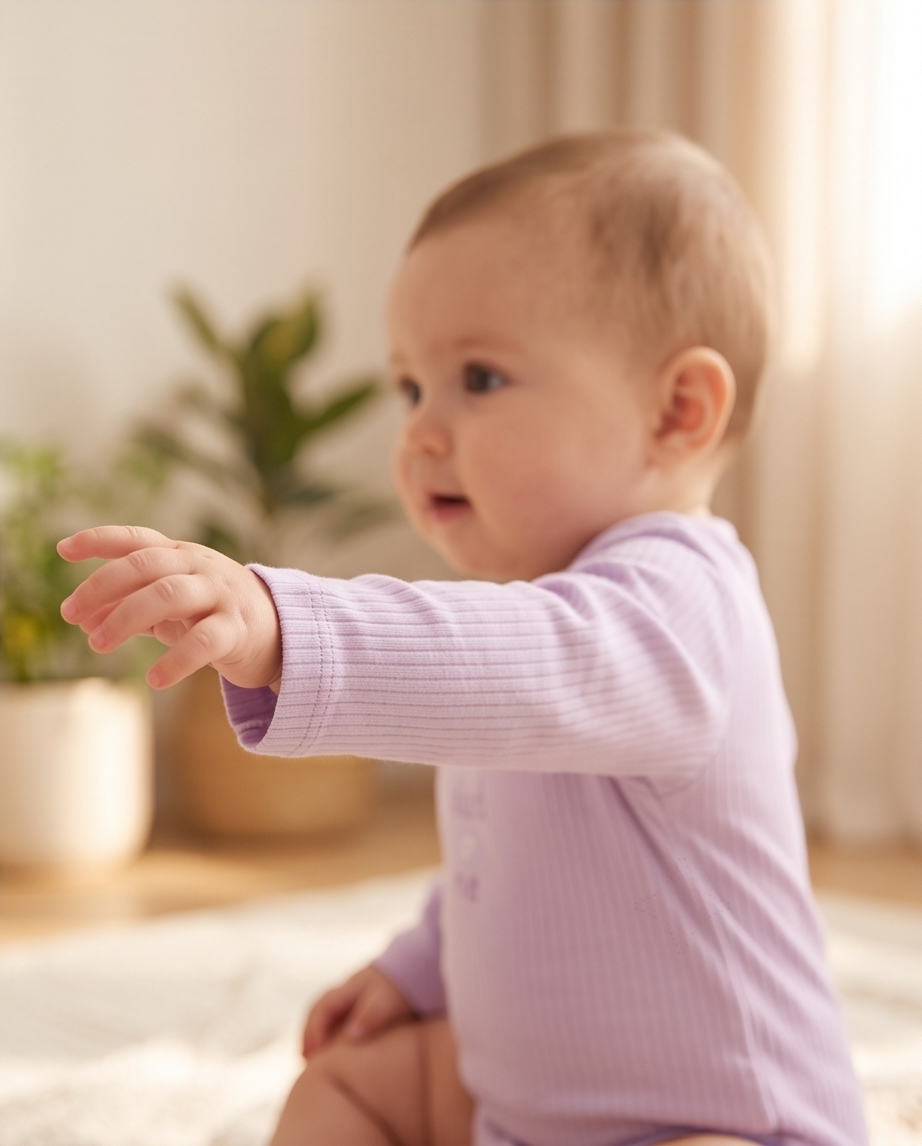 «Mum Dad Me» Baby Langarm-Body 5er-Set – Ripp Pastell (Lila & Blumen)