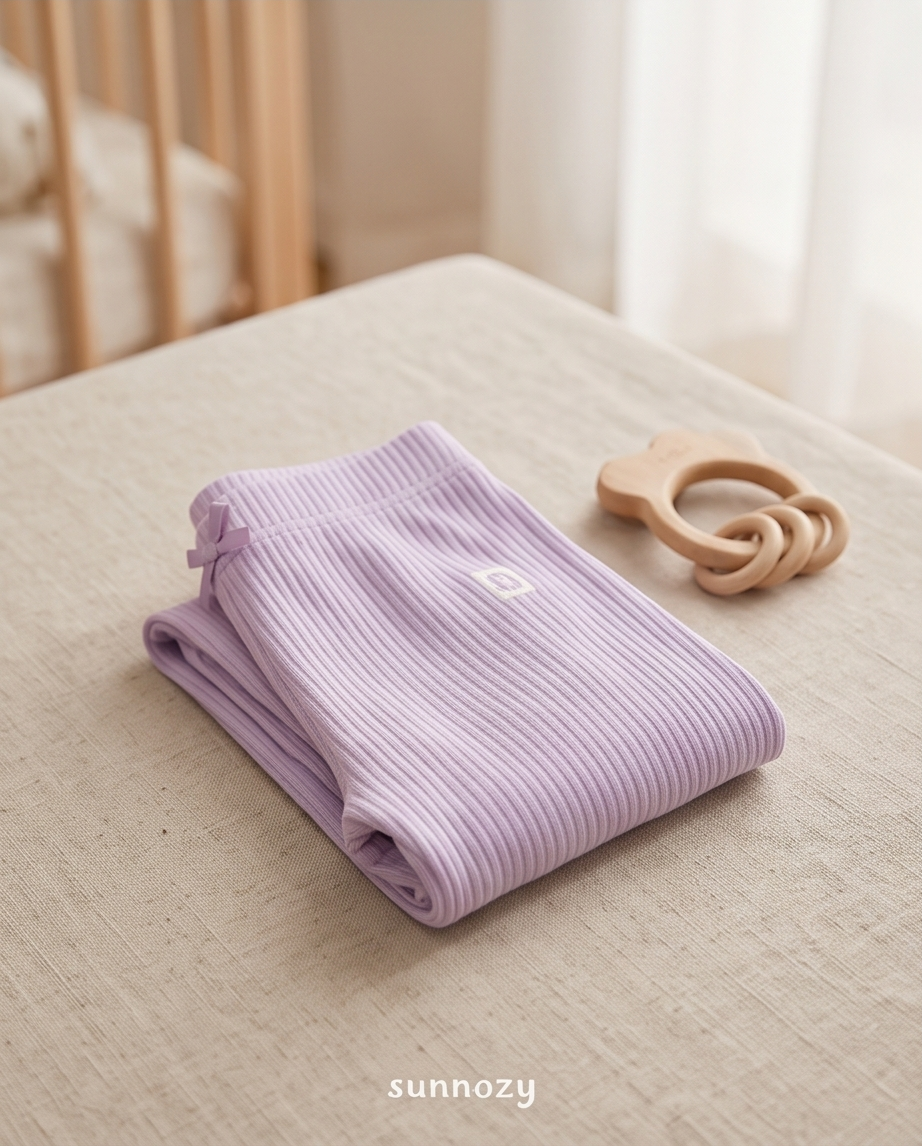 Baby Leggings 5er-Set – Ripp Pastell mit Schleife (Rosa & Blumen)