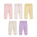 Baby Leggings 5er-Set – Ripp Pastell mit Schleife (Rosa & Blumen)
