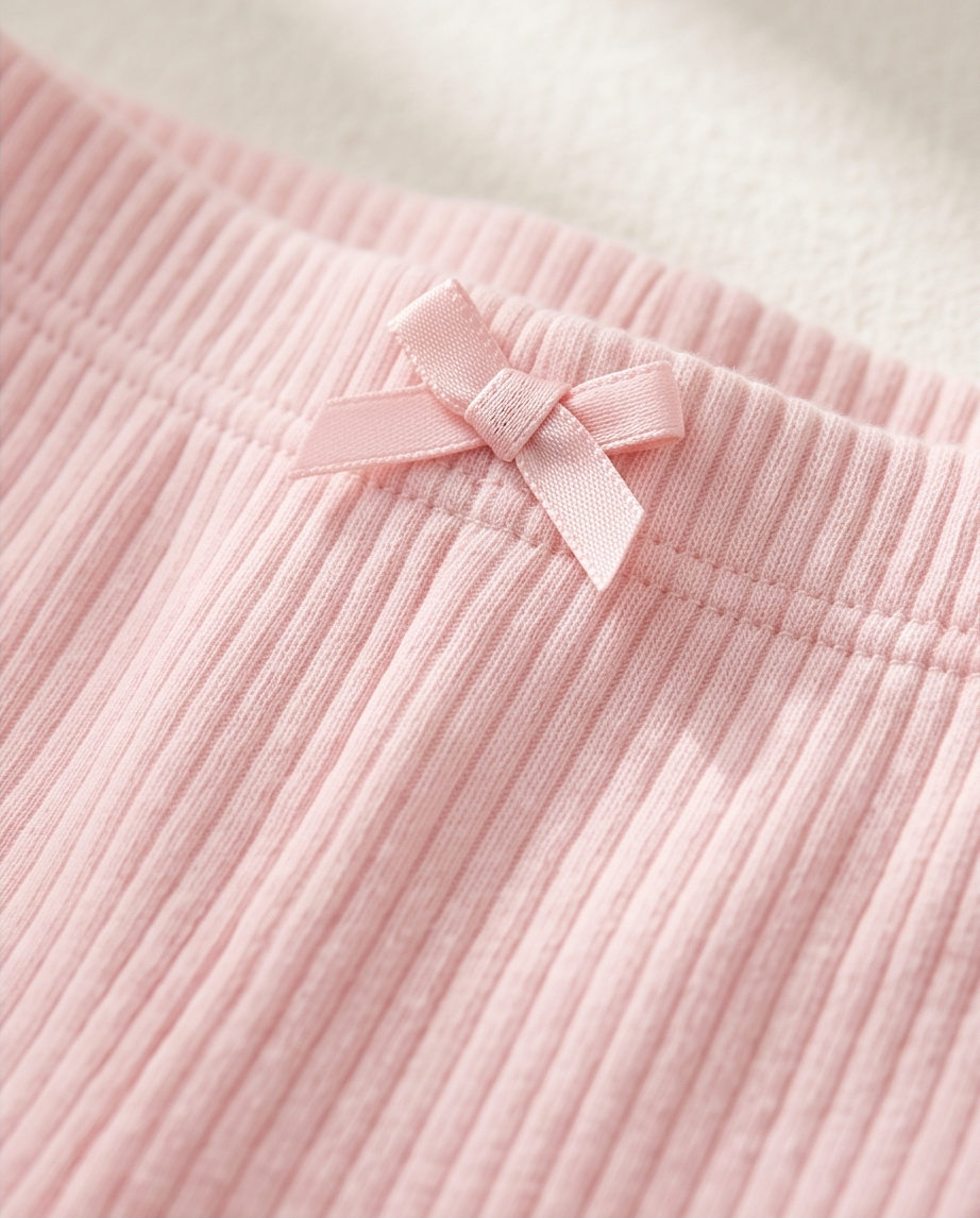 Baby Leggings 5er-Set – Ripp Pastell mit Schleife (Rosa & Blumen)