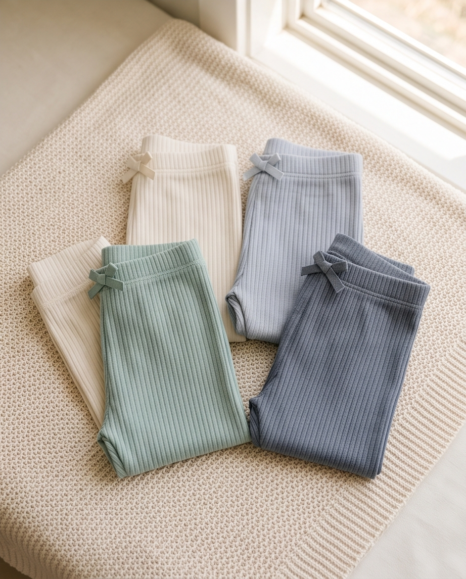 Baby Jogginghose 5er-Set – Ripp Pastell mit Schleife