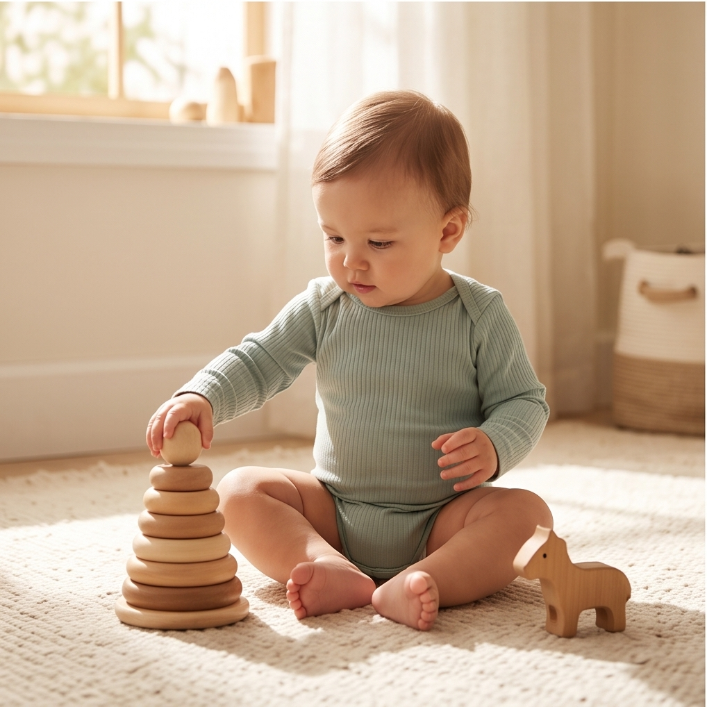 Gerippter Langarm-Body Little One in Creme – Vorderansicht