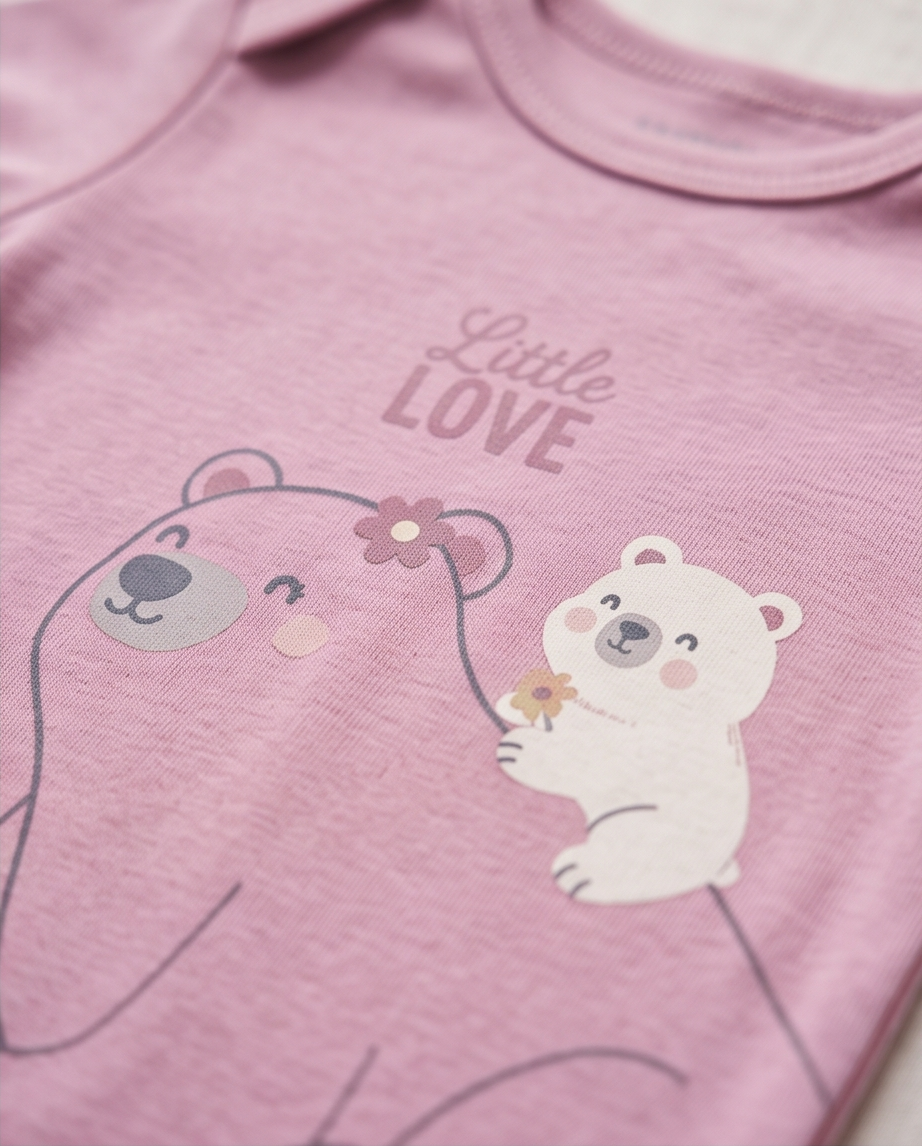 Kurzarm-Body Little Love in Rosa mit Bärenprint