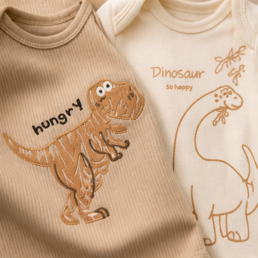 Kurzarm-Body Dinosaur in Creme – Vorderansicht