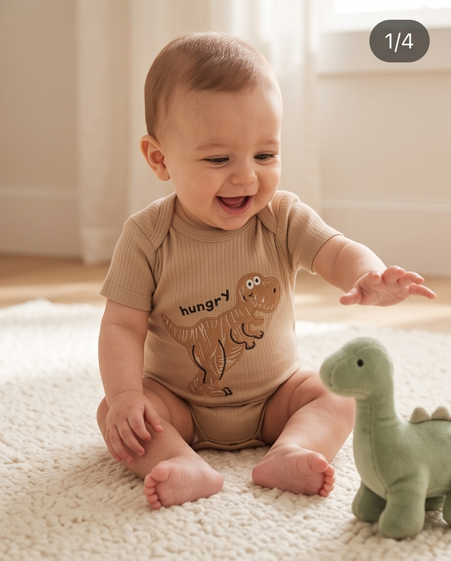 Kurzarm-Body Dinosaur – Detail des Dino-Prints