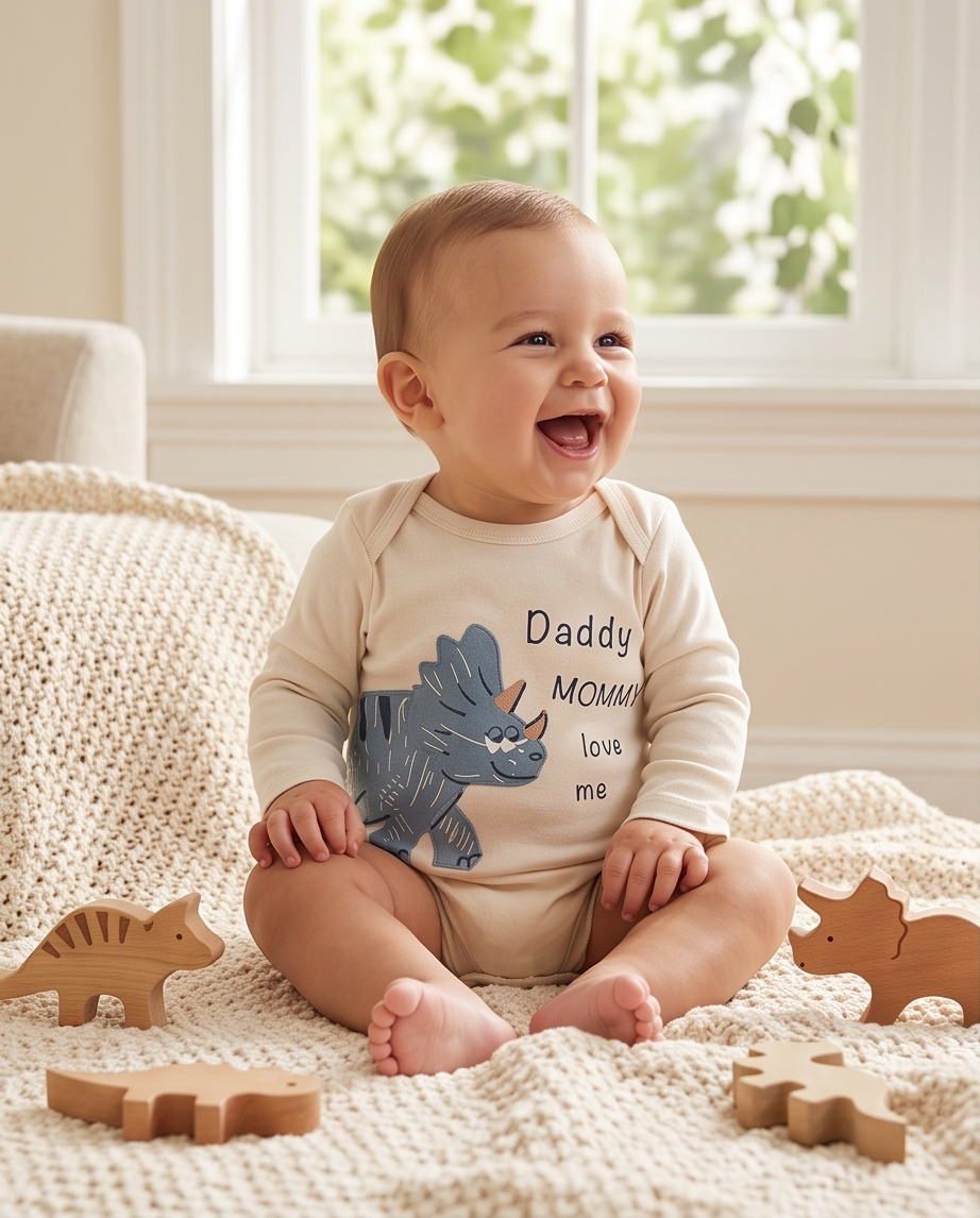 Baby Langarm-Body 3er-Set – Dino «Daddy Mommy love me» (Blau)
