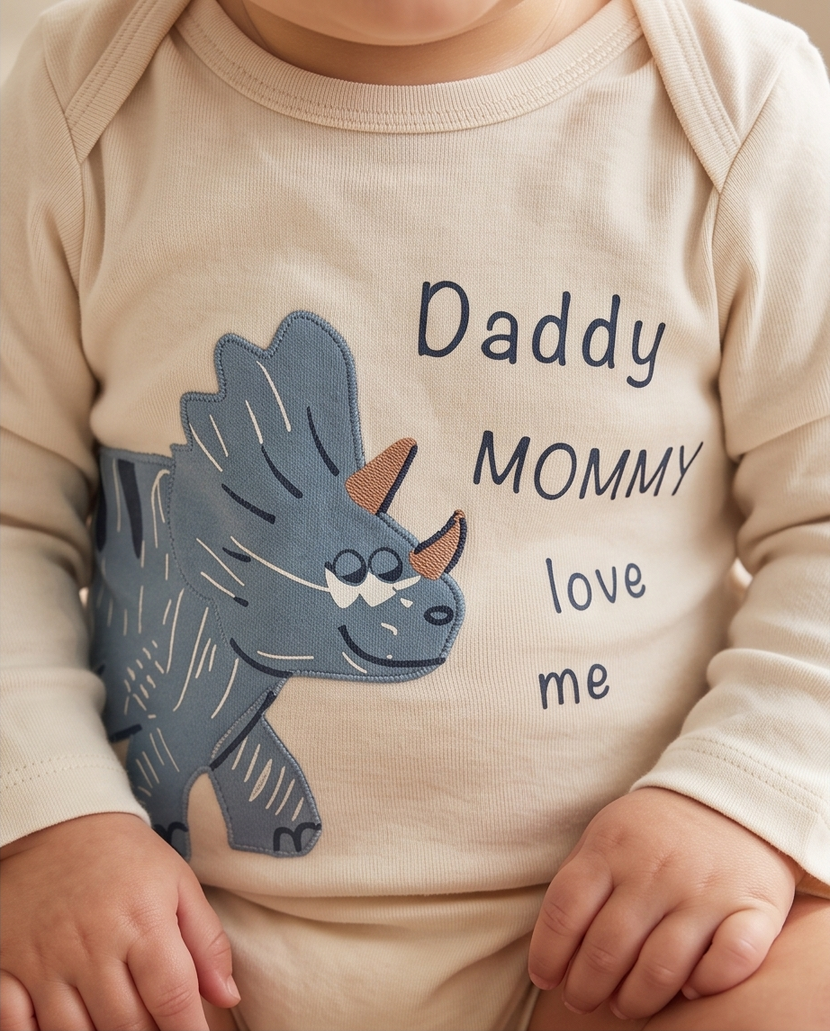 Baby Langarm-Body 3er-Set – Dino «Daddy Mommy love me» (Blau)