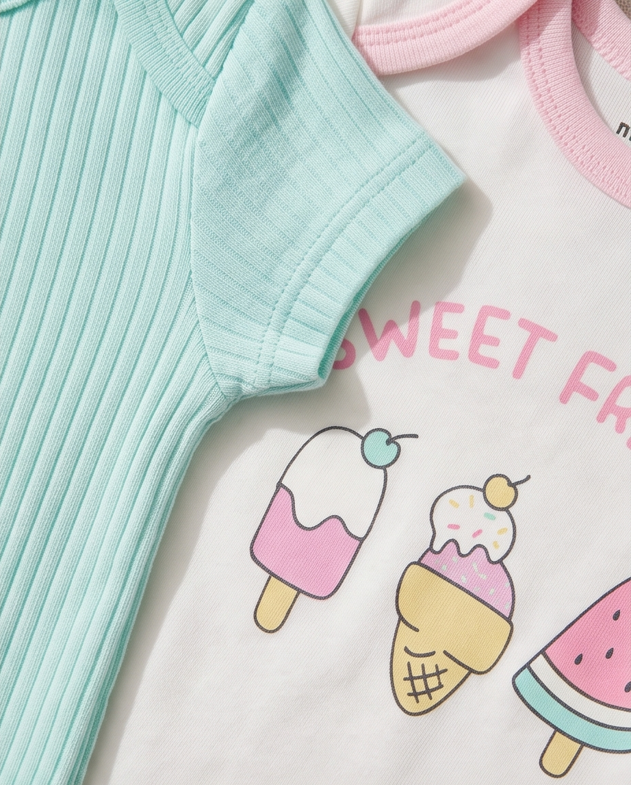 Baby Kurzarm-Body 5er-Set – Sommer «Sweet Friends» (Rosa & Mint)