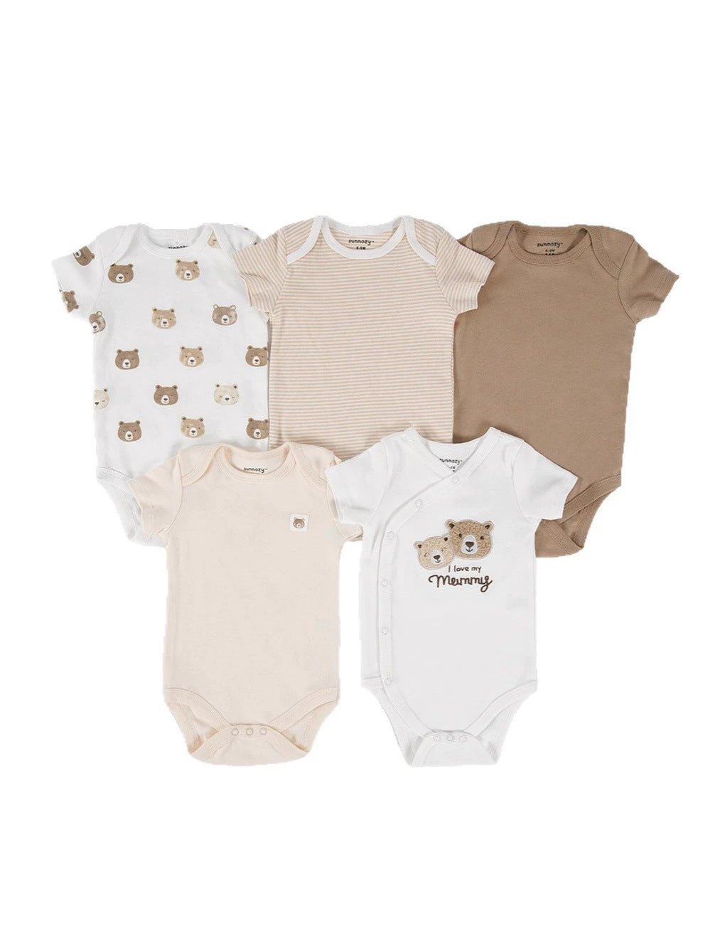 Body-Set I Love My Mummy – fünf Kurzarm-Bodys in Creme-, Beige- und Naturtönen