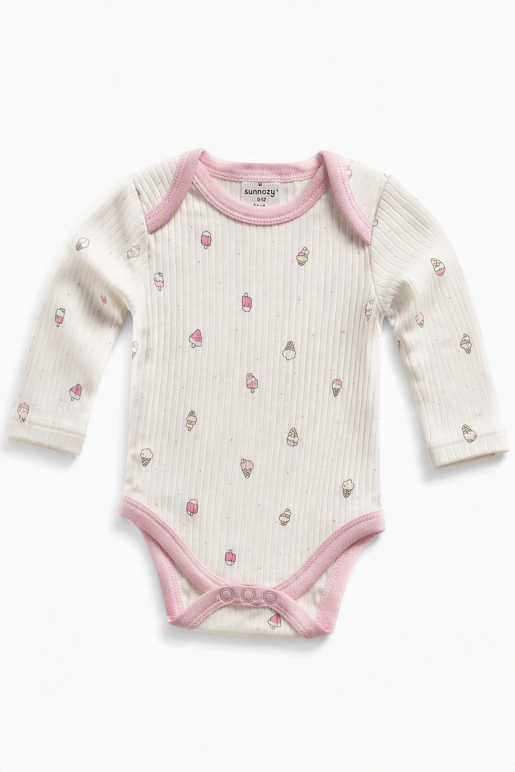Baby Langarm-Body 3er-Set – «I Like Flying» Vögelchen & Eis (Rosa)