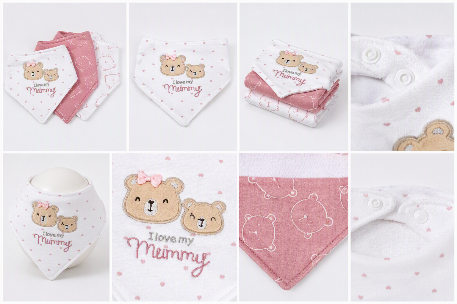 «I Love My Mummy» Rosa - Halstücher 3er-Set – 100 % Baumwolle