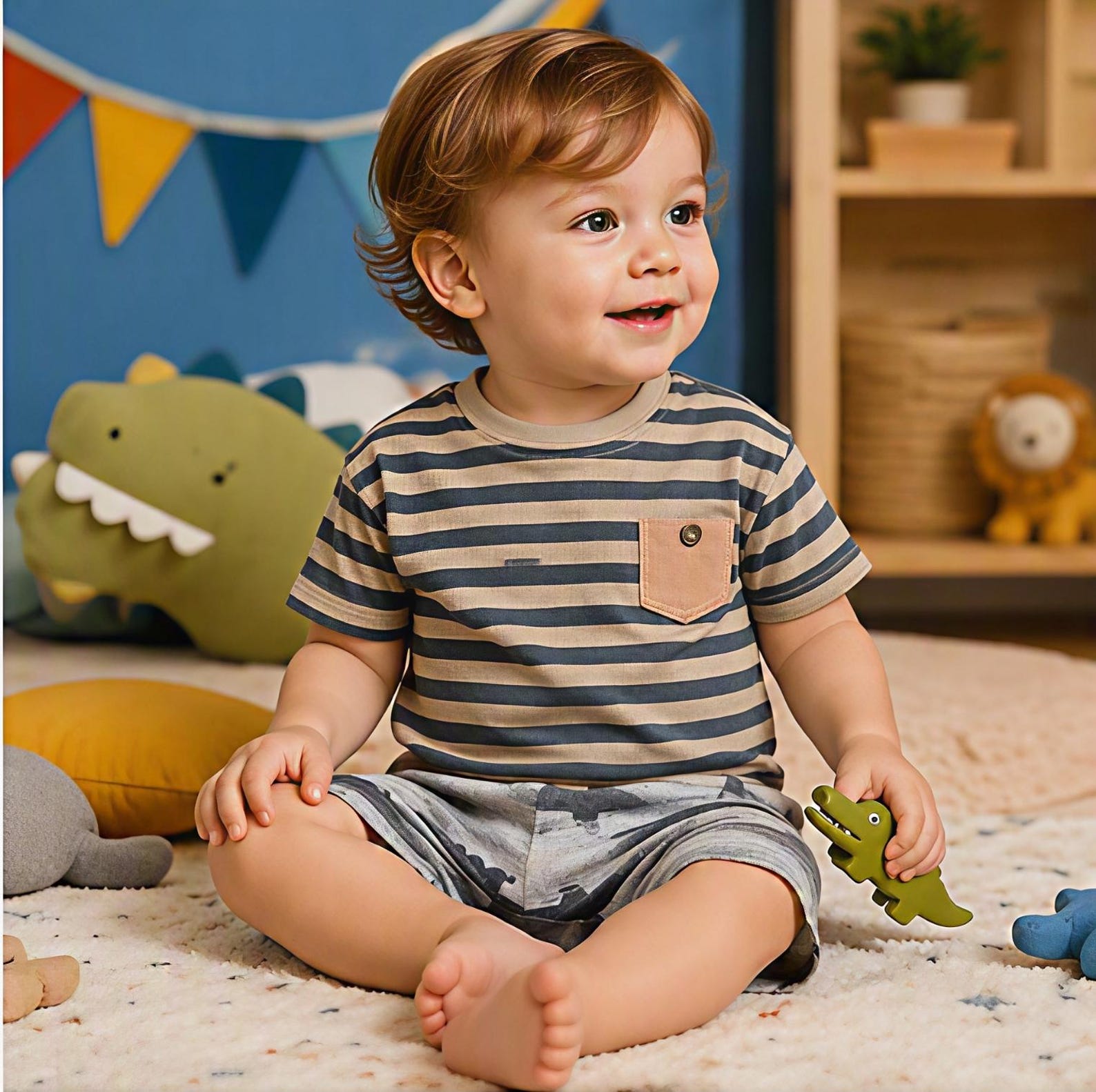 Sommer-Set «Krokodil» 3-teilig T-Shirt Body & Shorts – Bild 5 | sunnozy Babykleidung Schweiz