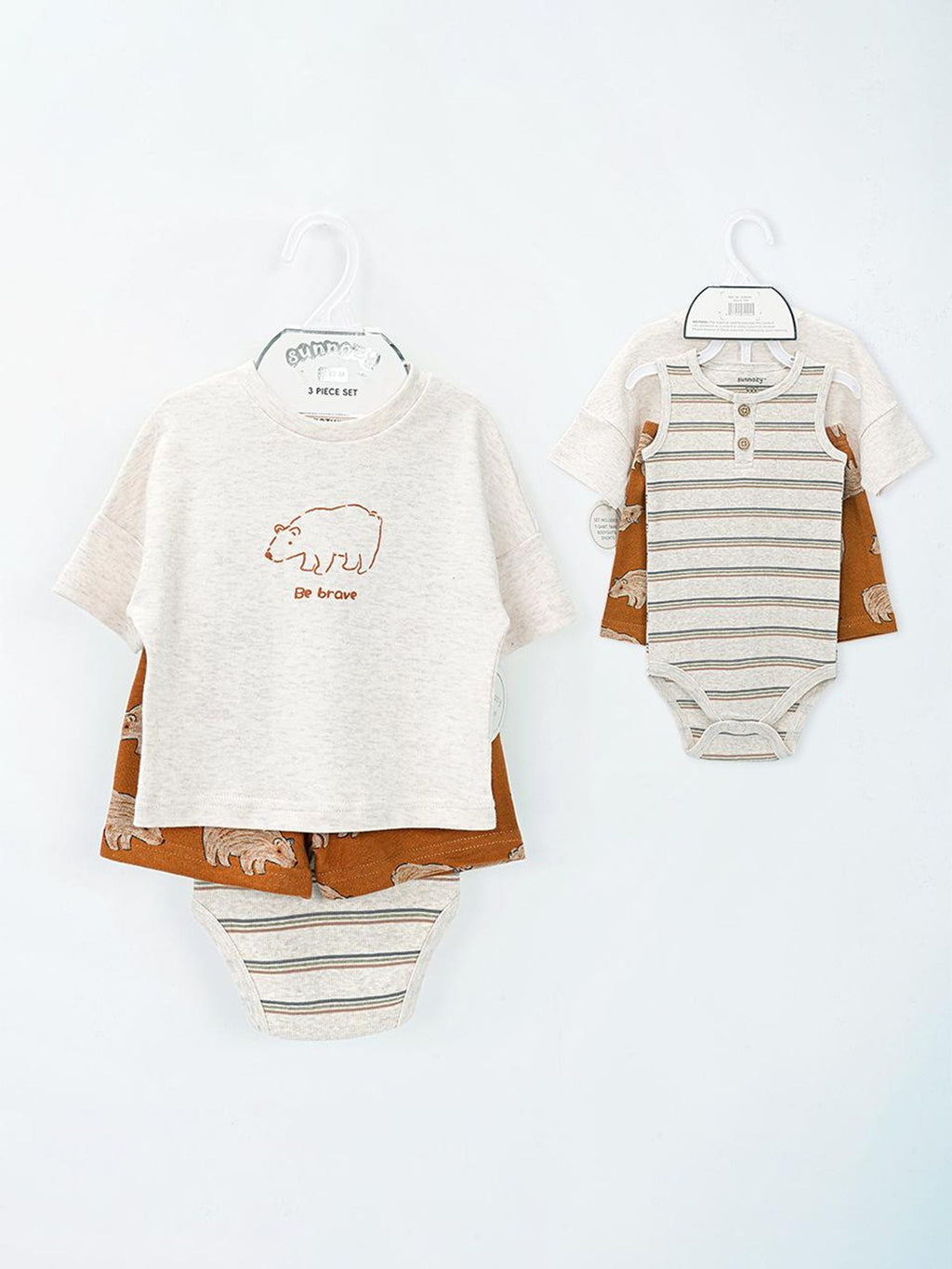 Sommer-Set «Be Brave» 3-teilig T-Shirt Body & Shorts | sunnozy Babykleidung Schweiz