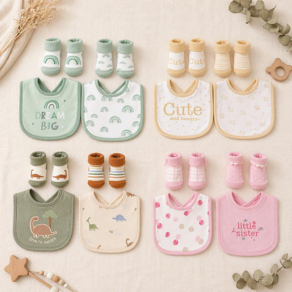 Geschenkset zur Geburt 12-teilig – Lätzchen und Söckchen | sunnozy Babykleidung Schweiz