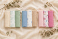 Mulltücher 3er-Set 90x100 cm aus Baumwoll-Musselin in Grün, Blau und Rosa | sunnozy Babykleidung Schweiz