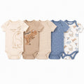 Body-Set Dinosaur – fünf Kurzarm-Bodys mit Dino-Prints in Creme, Beige und Blau