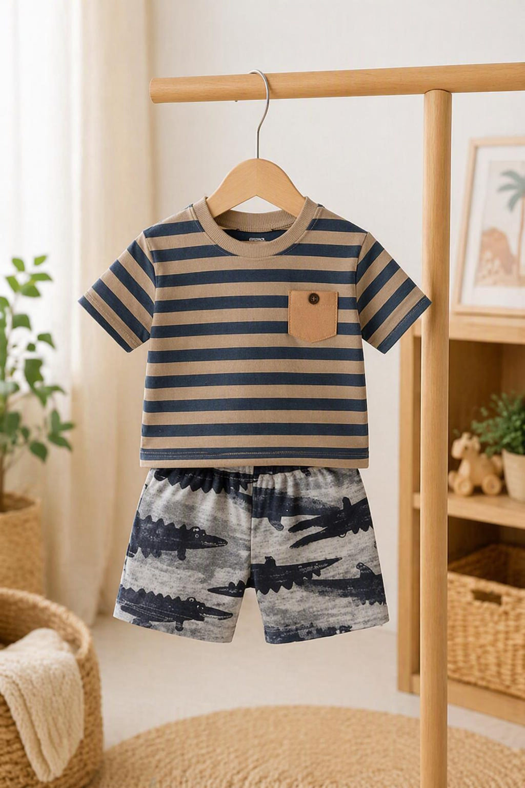 Sommer-Set «Krokodil» 3-teilig T-Shirt Body & Shorts – Bild 4 | sunnozy Babykleidung Schweiz