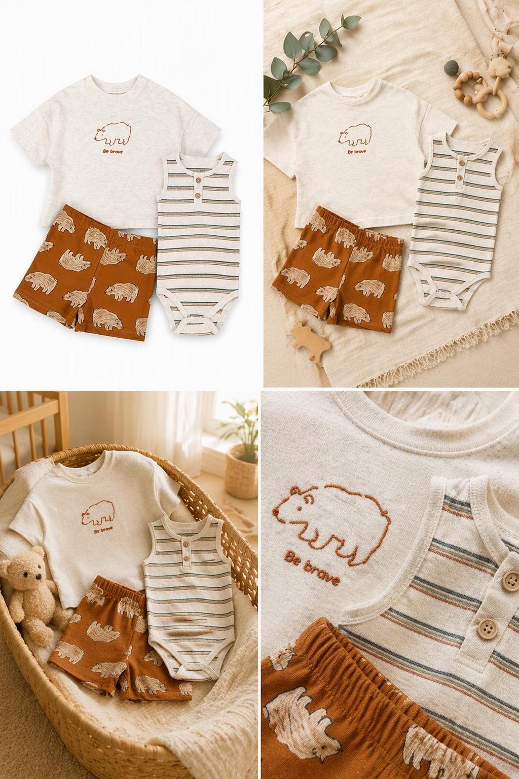 Sommer-Set «Be Brave» 3-teilig T-Shirt Body & Shorts – Bild 2 | sunnozy Babykleidung Schweiz