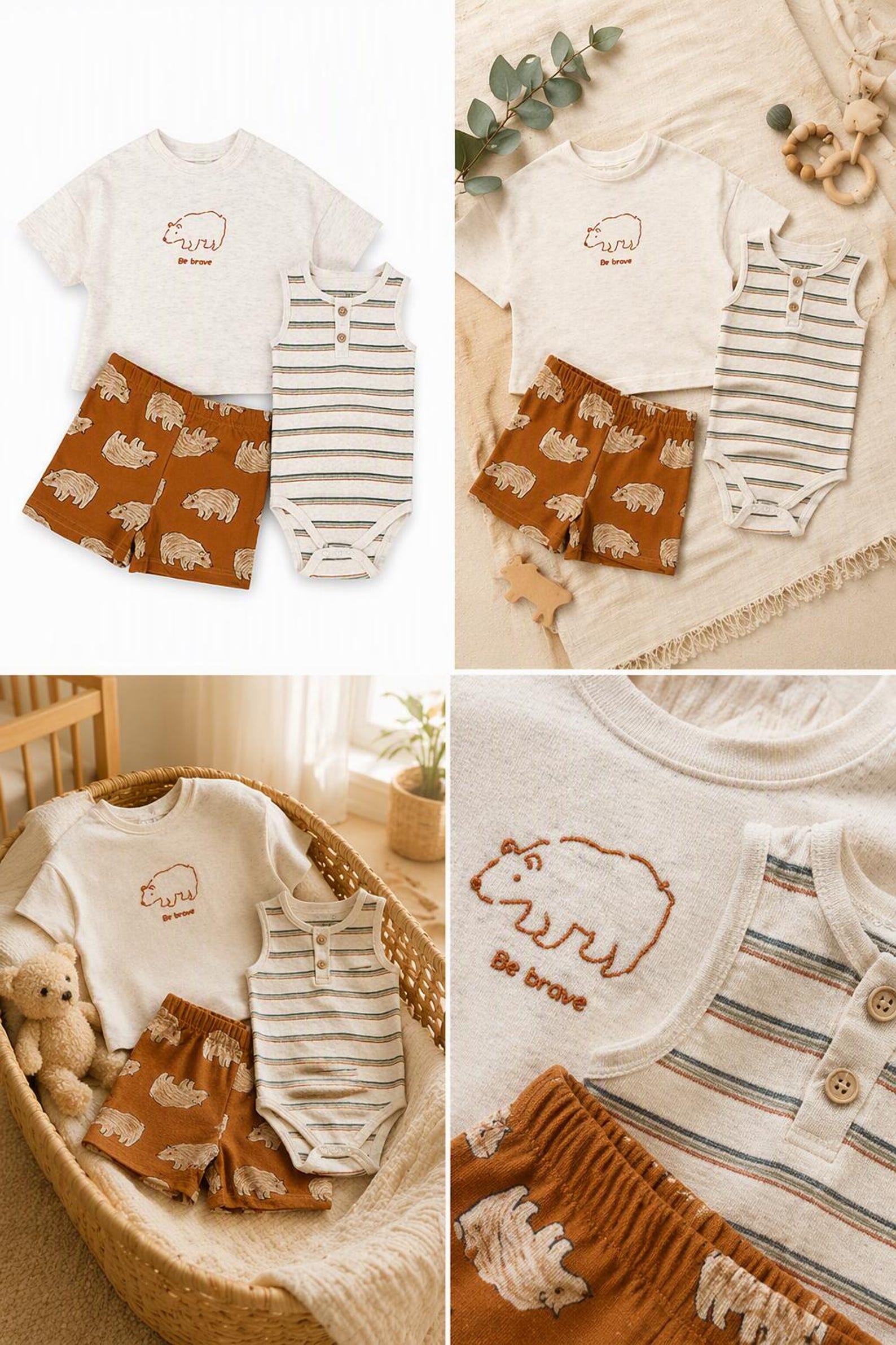 Sommer-Set «Be Brave» 3-teilig T-Shirt Body & Shorts – Bild 2 | sunnozy Babykleidung Schweiz