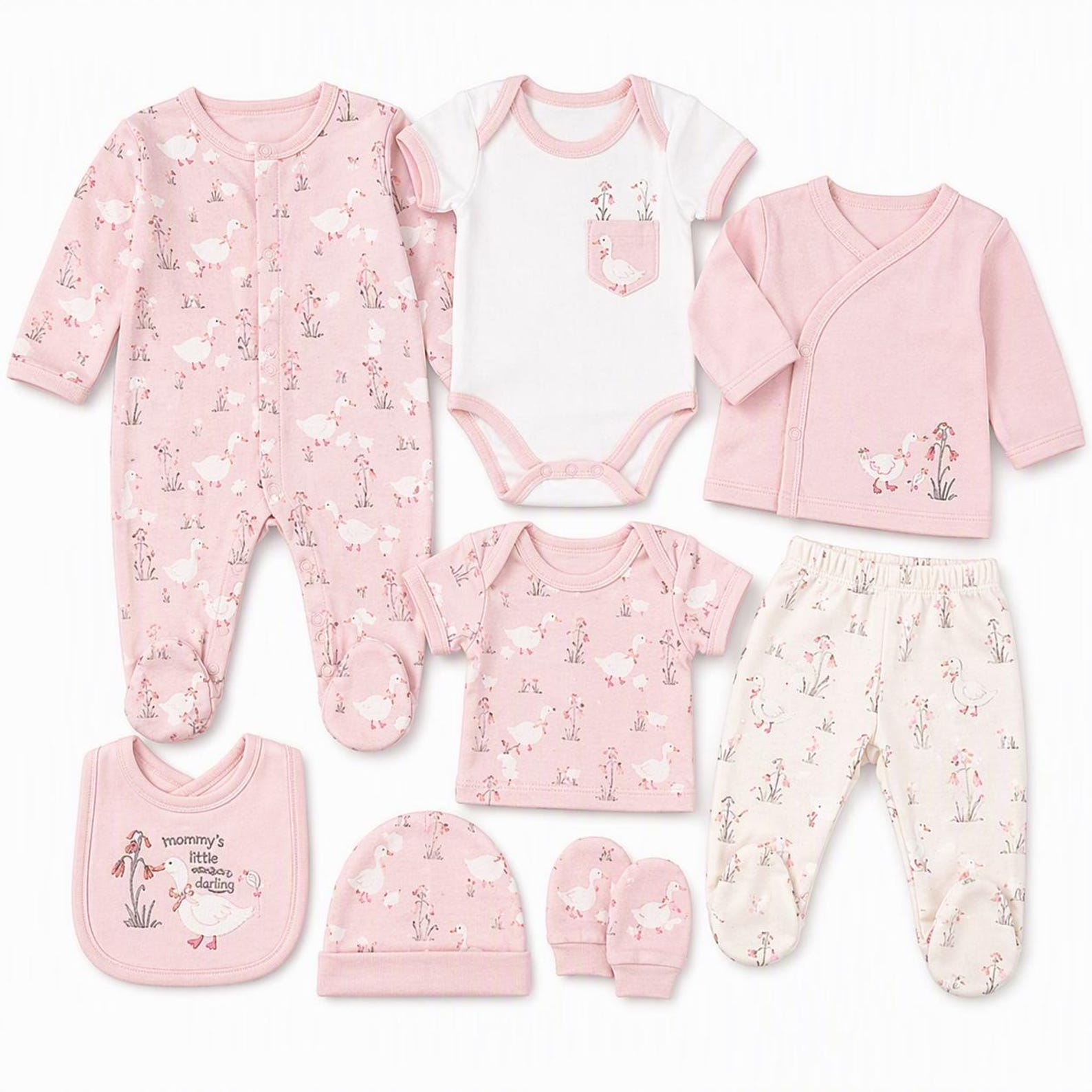 Erstausstattung-Set «Little and Loved» Rosa Enten 9-teilig | sunnozy Babykleidung Schweiz